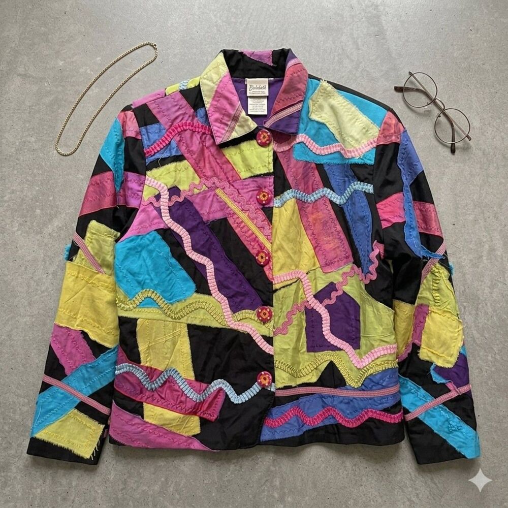Choices Womens Jacket Size M Medium Multicolored Ruffled Ribbon Wooden (887m)